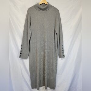 J.Jill Sweater Dress Turtle-Neck Long Sleeve Button-Cuff Yak Wool Blend Midi